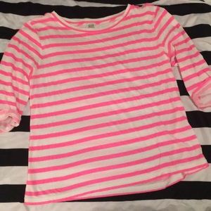 J Crew hot pink striped 3/4 sleeve tee